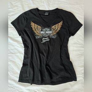 Harley-Davidson Black Tee with Gold Wings